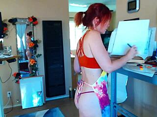 Painting In My Thong With Shaved Pussy Exposed!