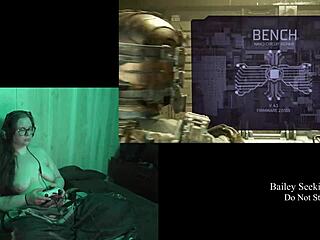 naked brunette bbw plays deadspace part 8 with big natural tits