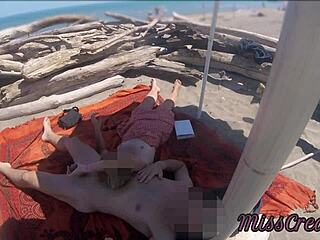 Exhibitionist teacher jerks big cock on nude beach. Dare to watch in public?