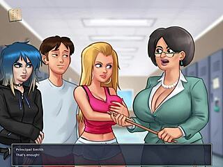 Blonde amateur explores big ass and tits in summertime saga hentai game