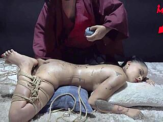 shibari says she likes to be tied up when they fill her mouth with milk from big cock