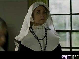 Teenage nun gets licked out by busty babe