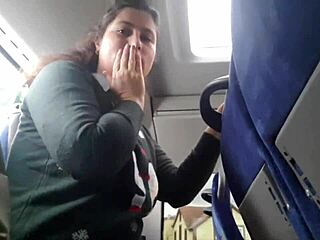 Exhibitionist tricks milf into bus handjob