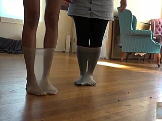 lesbian fetish play with nylon socks and see-through lingerie