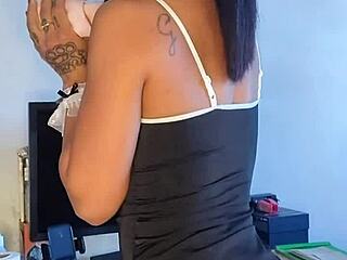 Tattooed Brunette Maid Masturbates Solo In Reality