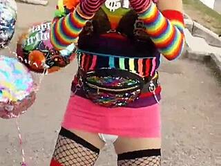 tandooridick69 shows off upskirt cock in crossdressing panties skirt thong