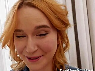 Naked cutie Sweetie Plum bends over in doggystyle, rides cowgirl, and masturbates shaved pussy