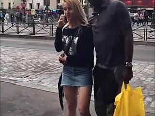 On my second day in Paris, this slut flashed her panties for my BBC