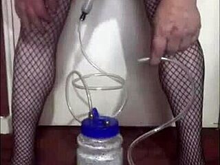 Portable Cow Milking Machine Used in Homemade Bisexual Play with Stockings