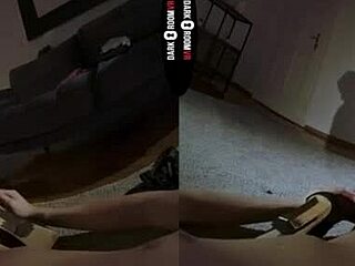 i'm in the dark room vr with this tattooed redhead, her big tits and ass in stockings, giving a blowjob