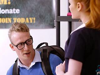 redhead teen bounces big ass on student