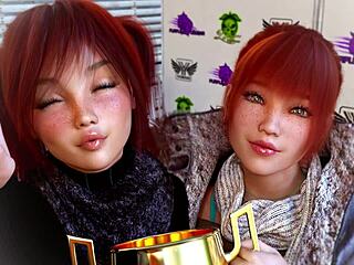 double homework with hot redhead teens in sex game!