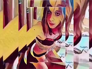 Hot shemale teasing! Rips clothes in bathroom, undresses to nude striptease.