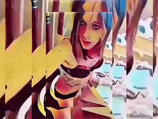 Hot shemale teasing! Rips clothes in bathroom, undresses to nude striptease.