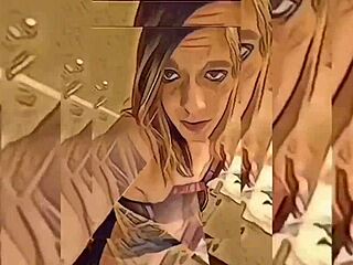 Hot shemale teasing! Rips clothes in bathroom, undresses to nude striptease.