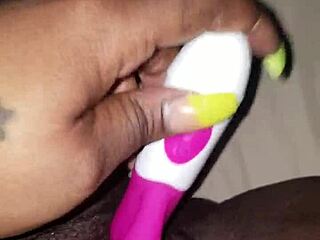 She plays with her WET hairy PUSSY up close. Toy dies during homemade vibrator MASTURBATION.
