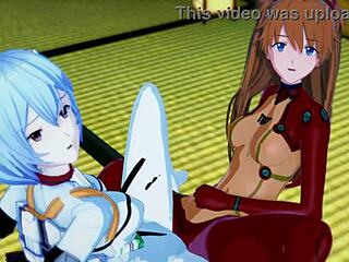 asuka and rei synchronize tight juicy pussies in evangelion hentai