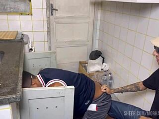 neighbor plumber arrives with huge cock for bent over doggystyle sex and cum on ass