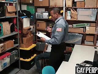 Tattooed ebony thief gets barebacked hard by a security guard in uniform