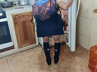 Hot Schoolgirl Seduces Stepdad in Kitchen