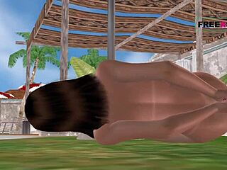 Sleduj animovaný 3D cartoon, kde roztomilá holka masturbuje okurkou na zemi!