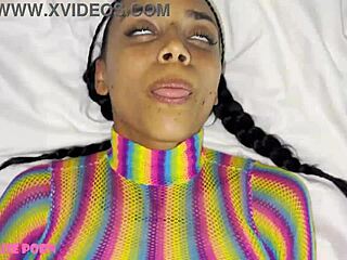 Skinny Colombian Violeta Grey Sucks Lollipop Then Gets Oiled for Rough Bent Over Doggy Blowjob and Fuck! 😈