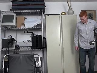 Redhead guy's intense office audition with a monster cock
