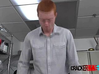 Redhead guy's intense office audition with a monster cock