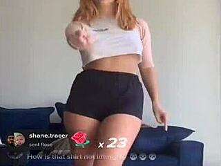 Bouncing blonde titties in sexy bra boobs workout shorts