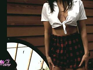 Outdoor strip tease by brunette goddess is pure fire! 🔥