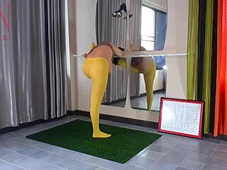 Regina Noir Performs Yoga In Yellow Tights At The Gym Session Four