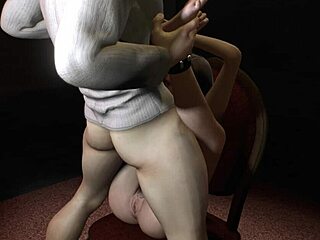 Slutty girl tied up on chair giving wild footjob! 😈