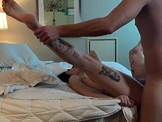 Sexy tatted petite woman contrasts missionary fuck with teen allure