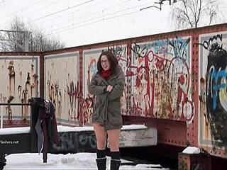 Why is this coed flashing in public at the university?