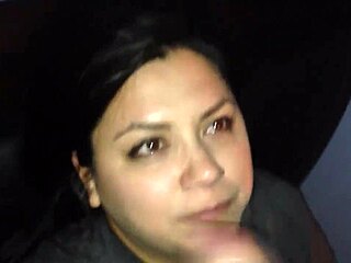 brunette teen gets facial after sucking big cock