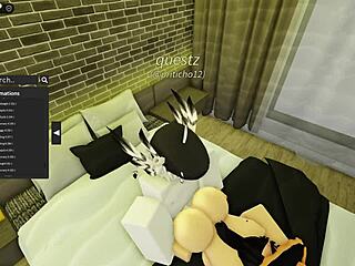 cute robloxian witch subtly banged by mysterious stranger in group setting