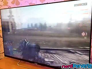 blonde stunner giving blowjobs to two nerds in group