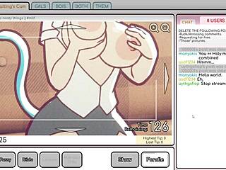 Nicole plays risky hentai game, masturbating to exposed tits