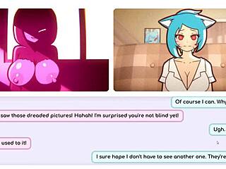 Nicole plays risky hentai game, masturbating to exposed tits