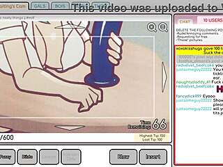 Nicole plays risky hentai game, masturbating to exposed tits