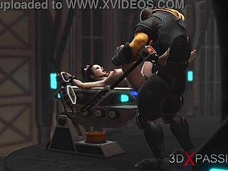 Super sexy brunette cuffed and fucked by bbc in sci-fi lab