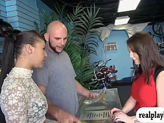 Tattooed babe flashes big tits