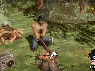 Lumberjack Strips In Forest Woods