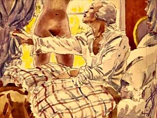 Old cartoon shows vintage erotic anime illustration