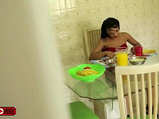 Stepfather Films Stepdaughter Eating Without Panties