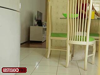 Stepfather Films Stepdaughter Eating Without Panties