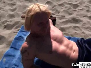 Cute blonde gay guy gets naked and has hardcore gay sex with blowjob