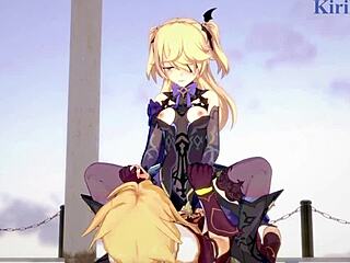 amber and fischl have intense sex with aether in genshin hentai