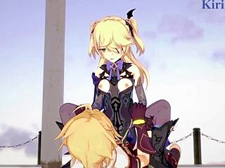 amber and fischl have intense sex with aether in genshin hentai