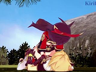 amber and fischl have intense sex with aether in genshin hentai